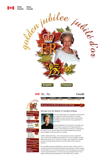 Customer: Parks Canada. Design of Web module for Canada's Celebration of the Queen's Golden Jubilee [June 3, 2002]
